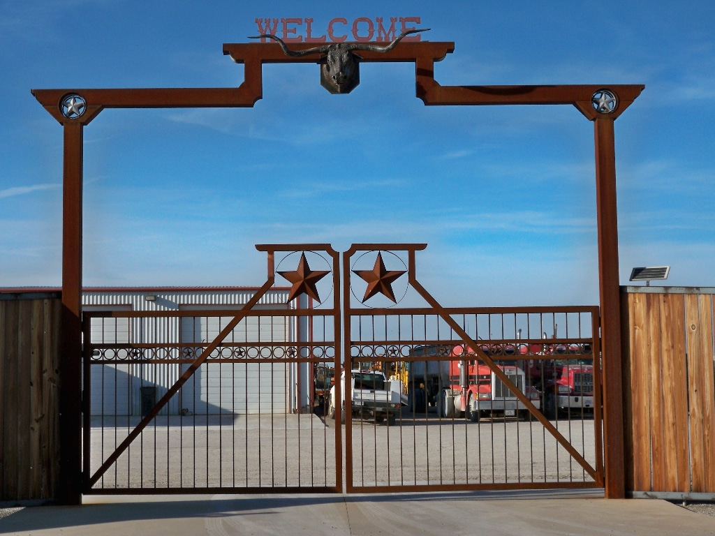 Large Iron Driveway Gate with logo and name